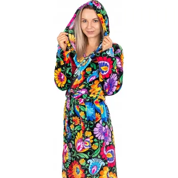 Dámské noční prádlo ŽUPAN FOLK DÁMSKÝ S KAPUCÍ LOVICKÝ ČERNÝ - VELIKOST S/M