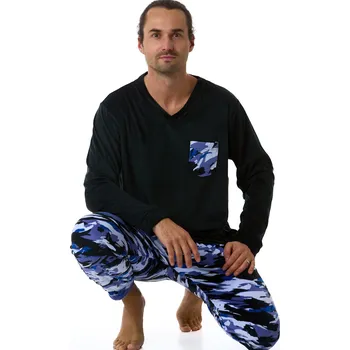 Pánské pyžamo Černé a modře a šedě maskáčové TERMO hřejivé pánské pyžamo ARMY 1P1803 černá s