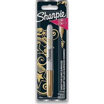 Sharpie Metallic zlatý – permanentní popisovač 1,4 mm zlatý fix, metalický popisovač, rychleschnoucí, voděodolný, světloodolný, na papír plast dřevo textil keramiku porcelán kámen, délka stopy 225 m