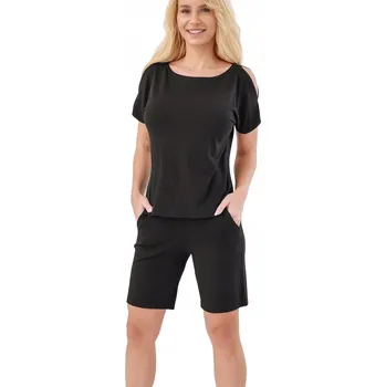 Dámské pyžamo Pyžamo Sami L Černé Komplet Šortky Viskóza Guma Mašlička Kapsy Léto