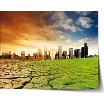 Plakát Sablio Plakát Vyprahlá zem před mrakodrapy - 60x40 cm