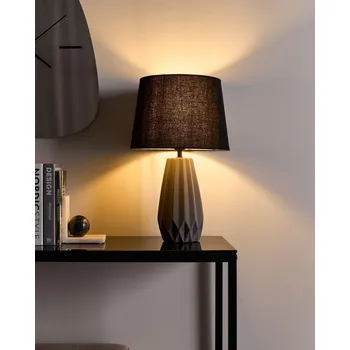 Stojací lampa Stolní lampa šedá keramická základna lněné stínidlo ve tvaru bubnu moderní současný styl obývací pokoj ložnice Beliani