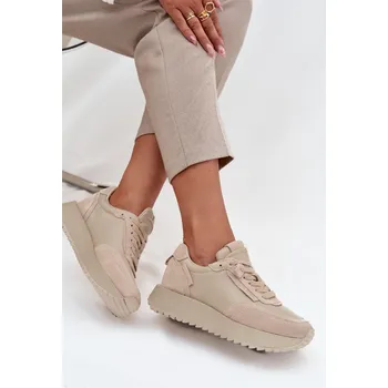 Dámské tenisky Dámské kožené tenisky na platformě Artiker – béžové Velikost: 38