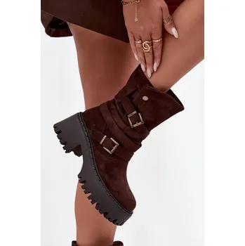 Dámská obuv Dámské botky na masivním podpatku s pásky a přezkami Nerelisa – čokoládové Velikost: 40