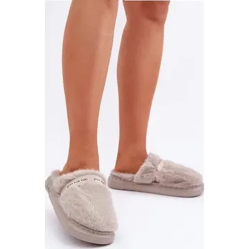 Dámské polobotky Futrzane Kapcie Z Ozdobnym Paskiem Szare Savalithea Velikost: 40/41