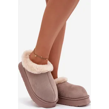 Dámské polobotky Dámské domácí pantofle s kožíškem – khaki Eveline Velikost: 36/37