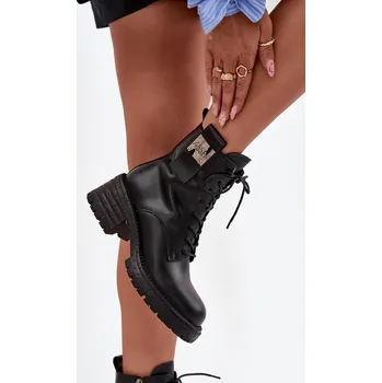 Dámská obuv Dámské kožené workery na podpatku s ozdobným detailem Artiker – černé Velikost: 38