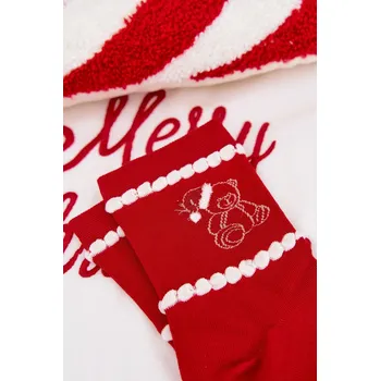 Dámské vánoční ponožky s medvídkem v čepici Santa – červené Velikost: 38-41