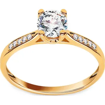 Prsten Zásnubní prsten ze žlutého zlata s čirými zirkony IZ9423 + dárkové balení LUXUS zdarma