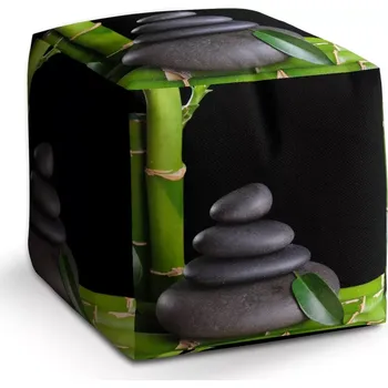 Taburet Sablio Taburet Cube Bambus a kameny: 40x40x40 cm