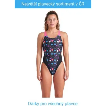 Dámské plavky Arena Performance Funny Prints Tech Back Black/Shocking Pink S - UK32