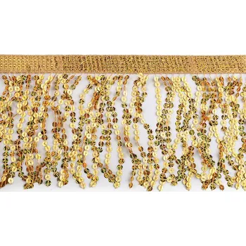 Třásně s holografickými flitry šíře 15 cm METRÁŽ - 2 zlatá hologram