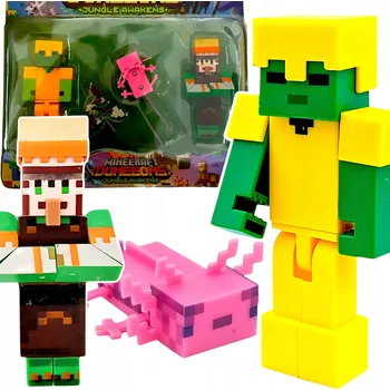 Figurka FIGURKA MINECRAFT SADA FIGUREK 3v1 ZOMBIE ZLATÁ ZBROJ JEŠTĚRKA DOPLŇKY