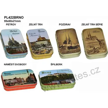 Dóza na potraviny BRNO PETROV stříbrná plechová dóza miniobdélník 422 perokresba katedrály sv. Petra a Pavla