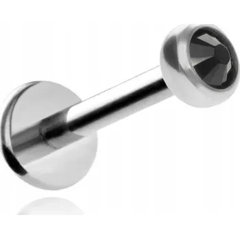 Piercing Titanový labret piercing s černým krystalem, stříbrný, 1,2/8/2,5