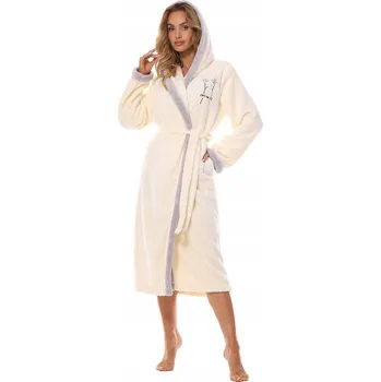 Dámský župan L&L dámský župan do půlky lýtek s kapucí ecru velikost L