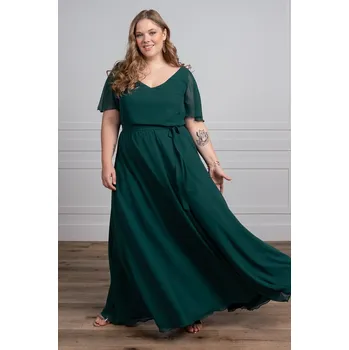 Dámské šaty MiaBella Dlouhé šifonové šaty s rukávy PLUS Barva: Navy /86893/, Velikost: 34