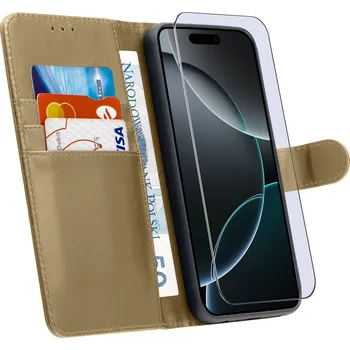 Pouzdro na mobilní telefon Flipové pouzdro KrainaGSM pro Apple iPhone 16 Pro zlaté