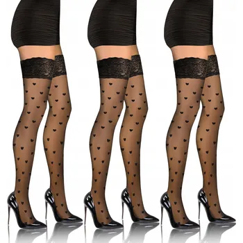 Dámské punčochy Sesto Senso Samodržící punčochy 3 páry s krajkovým vzorem, 20 DEN, velikost 3XL/4XL