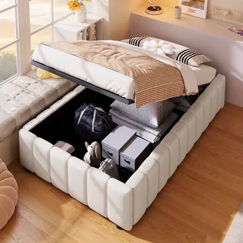 Postel Jednolůžková dřevěná postel Arhatreya 90x200, béžové odstíny