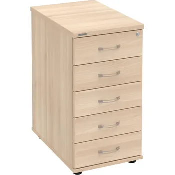 Zásuvkový kontejner K 35 C N – Kontejner, 5 zásuvek, cent. zamykání, léta napříč, hl. 60 cm - Akát , Akát , USN – Hobis