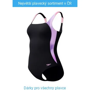 Dámské plavky Speedo Shaping LunaLustre Printed 1 Piece Black/Neon Violet XL - UK38
