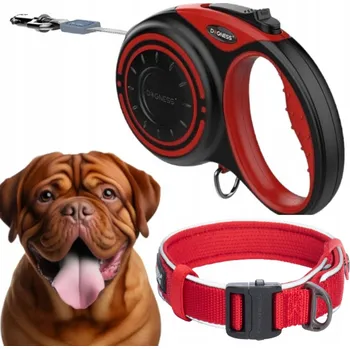 Vodítko pro psa VODÍTKO PRO PSA automatická Svinovací páska DOGNESS 5 m do 50 kg + obojek XL