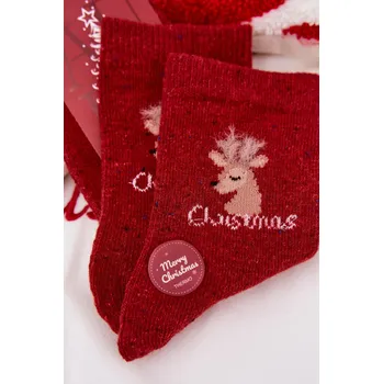 Pánské ponožky Dámské vánoční ponožky s motivem soba – červené, alpaka vlna Velikost: 35-38