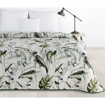 DESIGN 91 sametový přehoz na postel ELLEN prošívaný s potiskem listů monstery