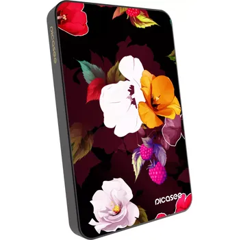 Powerbanka Picasee Powerbanka s MagSafe 5 000 mAh Šedá - Flowers and Berries