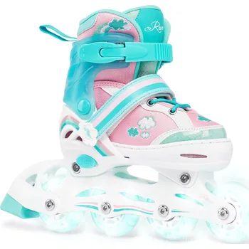 Kolečkové brusle RAVEN Nastavitelné inline brusle Raven Zoya svítící LED kolečka 27/30 BÍLÁ|RŮŽOVÁ|ZELENÁ