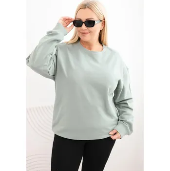 Dámská mikina Kesi Dámská mikina s kroužkovým designem Plus Size bavlněná basic s kulatým výstřihem Barva: Zelená, Velikost: XL