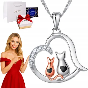 Náhrdelník Stříbrný náhrdelník Srdce s kočkami Srdíčko s mazlíčkem Kočka Kotě STŘÍBRO 925