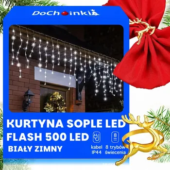 Vánoční světelná dekorace Rampouchy 500 LED IP44 Stálé Svícení + Flash Studená Bílá Vánoční