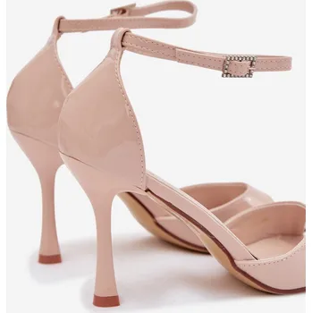 Dámské lodičky Lakované sandály na jehlovém podpatku Revella – béžové Velikost: 39