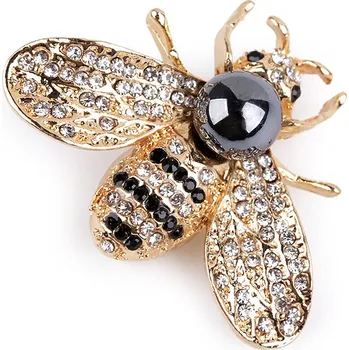 Náramek Brož s broušenými kamínky a perlou včela, malé, 4 crystal zlatá