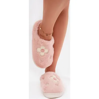Dámské polobotky Kožešinové pantofle s květinami Růžové Selinne 40/41