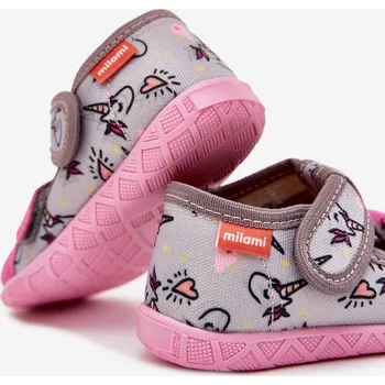 Dívčí tričko Dětské papuče na suchý zip – šedo-růžové Reathiana (s motivem jednorožců) Velikost: 28