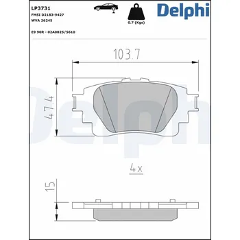 Auto-moto Sada brzdových destiček, kotoučová brzda DELPHI LP3731