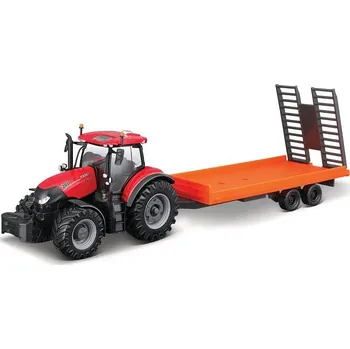 autíčko Bburago - FARMLAND, Case IH Optum CVX 300 s nízkopodlažním přívěsem, 10 cm