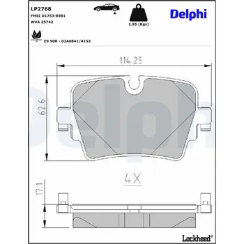 Autodíl Sada brzdových destiček, kotoučová brzda DELPHI LP2768