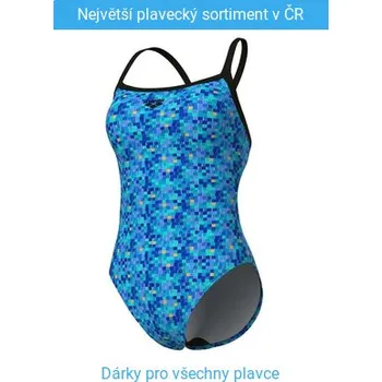 Dámské plavky Arena Pooltiles Swimsuit Challenge Back Black/Blue Multi L - UK36