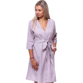 Dámský župan Světle hnědý a bíle puntíkatý lehký župan do porodnice na kojení 1G0603 hnědá xxl