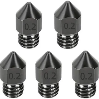 Sada 5 ks kalených ocelových trysek 0,2 mm M6 pro filament 1,75 mm Jemná tryska pro detailní 3D tisk Přesné náhradní trysky