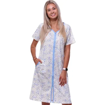 Dámské noční prádlo Béžový a modře květovaný župan nebo košilka těhotenská i kojící na zip 1G0576 béžová m