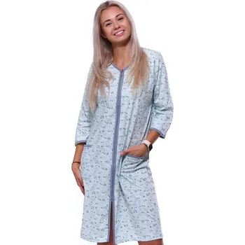 Dámská noční košile Modrošedý květovaný župan nebo košilka pro ženy či dívky celopropínací na zip 1G0566 modrá xxl