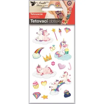 Dřevěná hračka Tetovací obtisky 7,5 x 12 cm - jednorožci