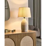 Stolní lampa krémově bílá keramická základna kamenný vzhled lněné stínidlo bubnový tvar skandinávsk styl obývací pokoj ložnice Beliani