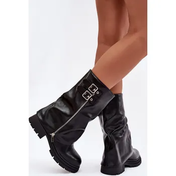 Dámské kozačky Dámské kotníkové boty, zateplené a s přezkami – černé Salarie Velikost: 36