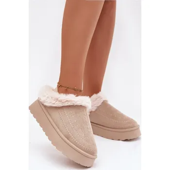 Dívčí obuv Dámské sněhule na platformě s kožíškem a dekorativním prošíváním – světle béžové Arelina Velikost: 38